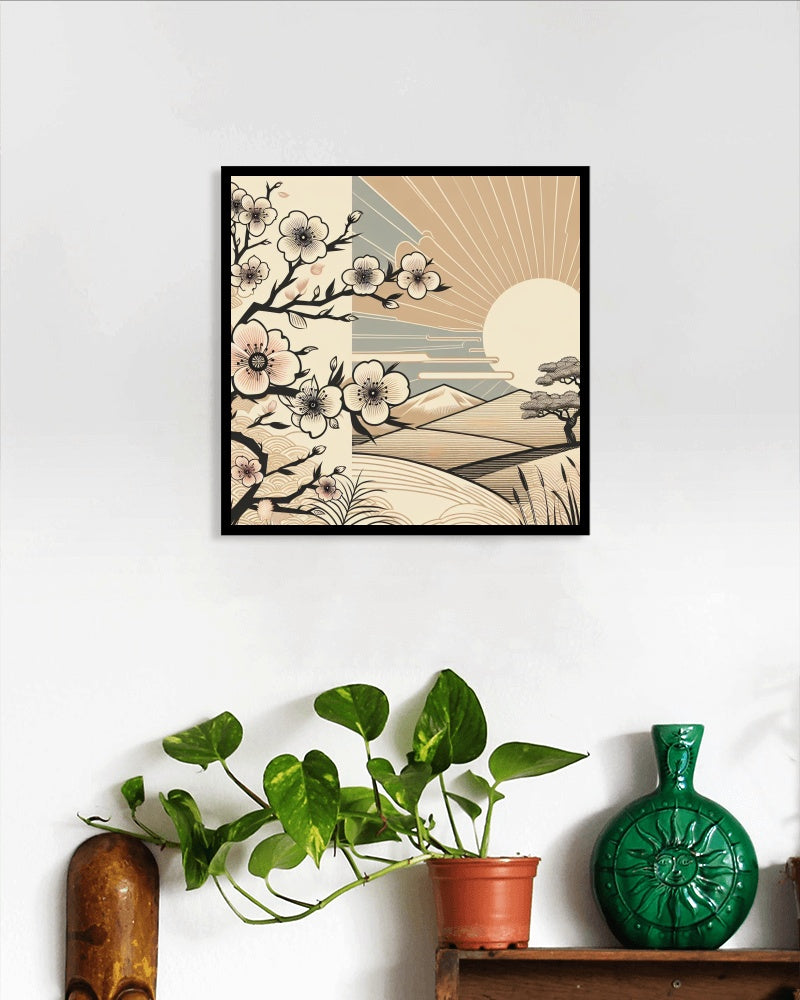 Ambara Serene Sakura: Luminescent Japanese Sunrise Canvas