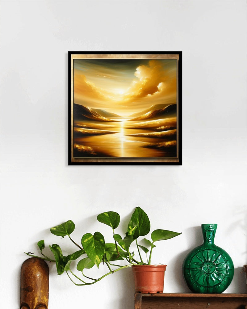 Aureate Pristinus Vista: Exquisite Golden Landscape Oil Painting