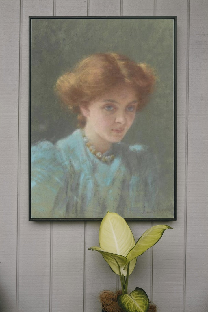 Blue and Gold: Portrait of Dorothy Sutherland by Jane Sutherland Impressionism Art dated 1908