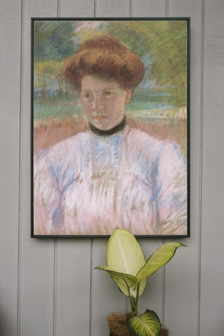 Young Woman with Auburn Hair in a Pink Blouse by Mary Cassatt Impressionism Art dated 1895