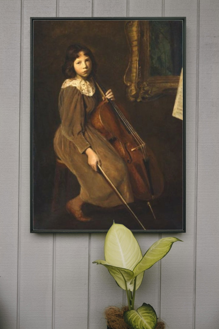 A Young Violoncellist by Lilla Cabot Perry Impressionism Art dated 1892