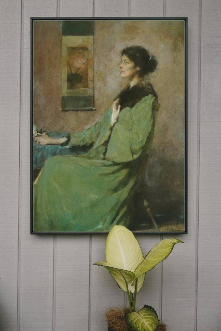 Portrait of a Lady Holding a Rose by Thomas Dewing Tonalism Art dated 1912