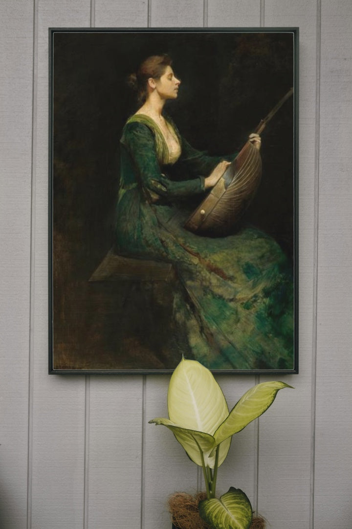 Lady with a Lute by Thomas Dewing Realism Art dated 1886