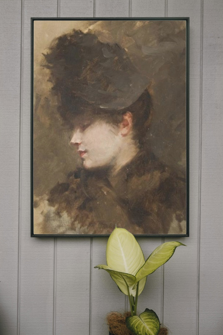 Female head in profile with a small hat by Giuseppe De Nittis Impressionism Art dated 1883