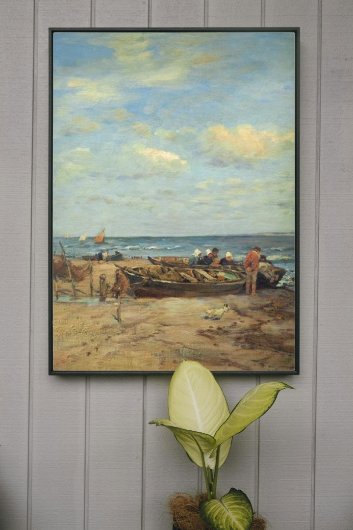 Fishermen with their boats by Hugo M&#252;hlig Impressionism Art