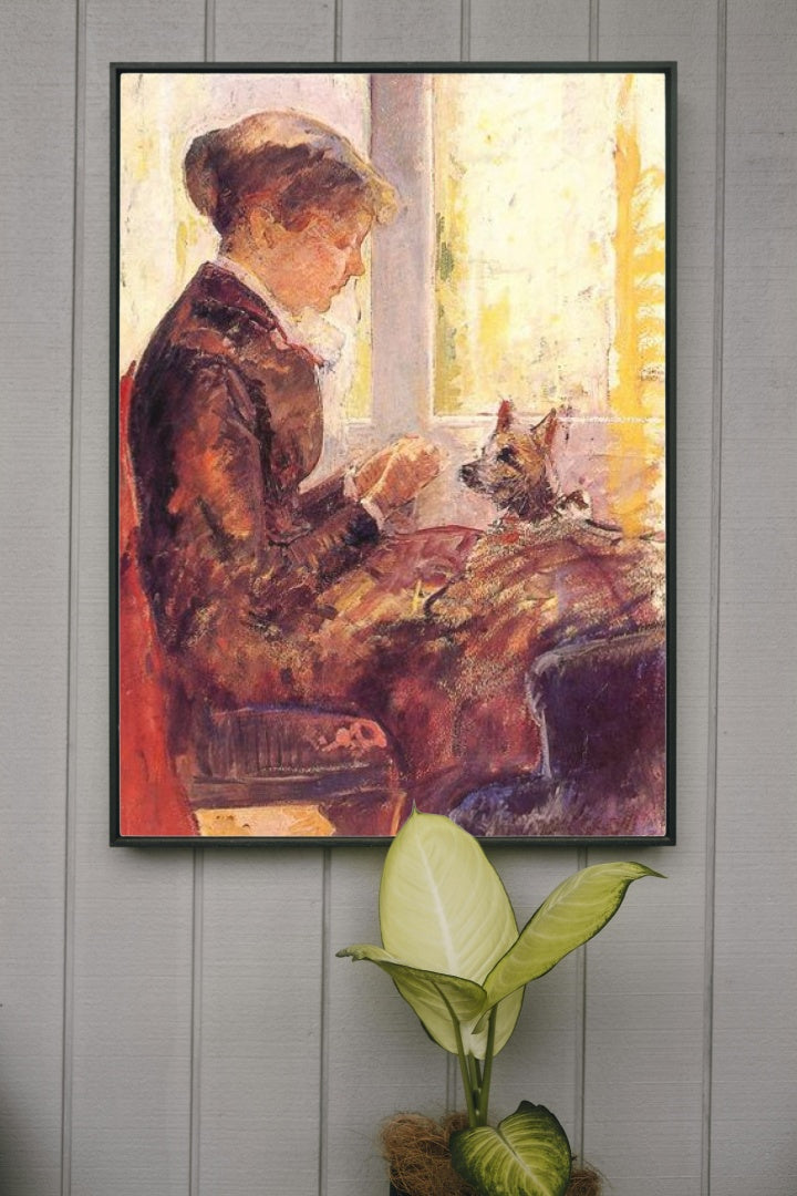 Woman by a Window Feeding Her Dog by Mary Cassatt Impressionism Art dated 1880