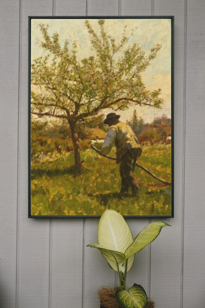 A Man Scything in an Orchard by James Charles Impressionism Art