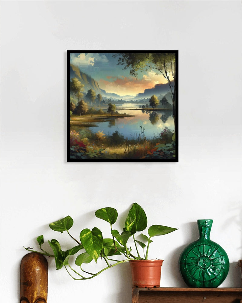 Serene Vistarama Verdant Landscape Oil Painting