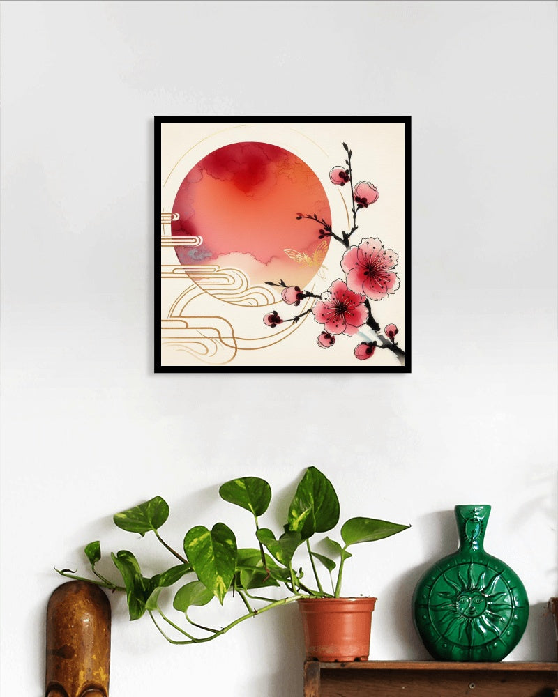 Luminiscent Ananta Japanese Watercolor Art with Radiant Sun