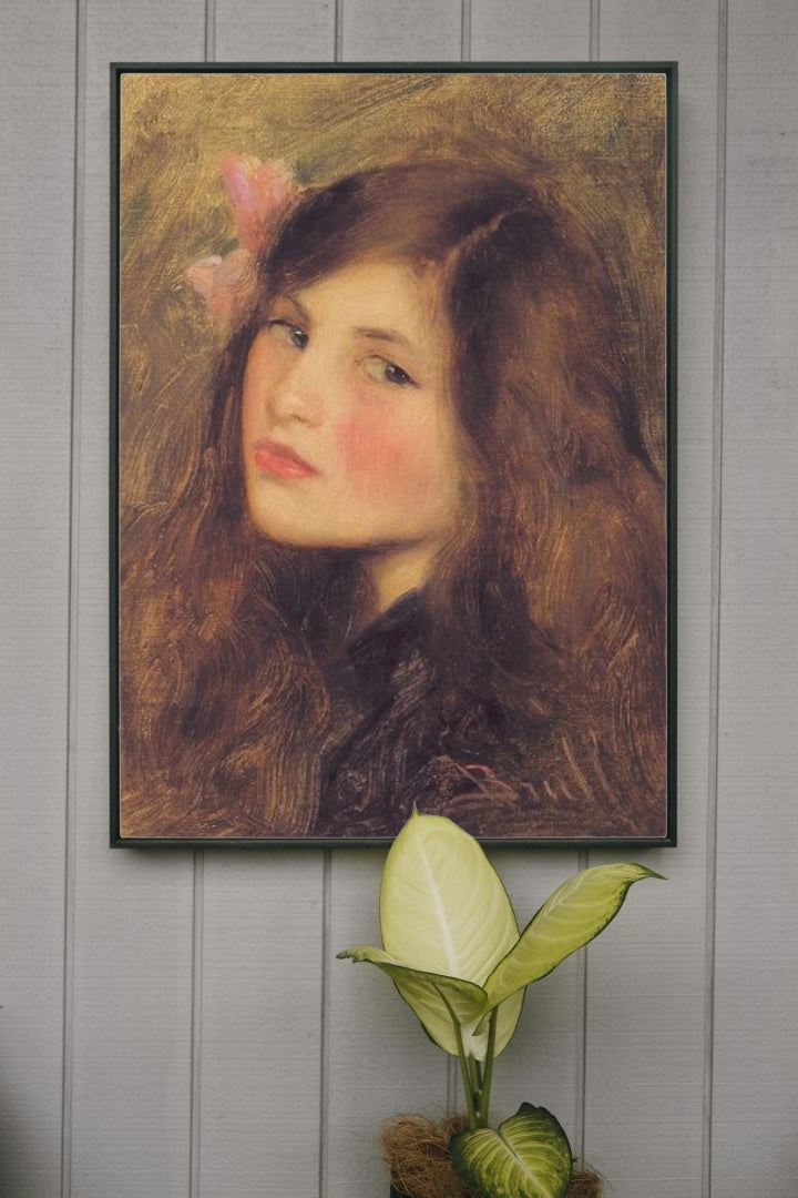 Young woman with pink bow by Joan Brull Art Nouveau (Modern) Art dated 1895