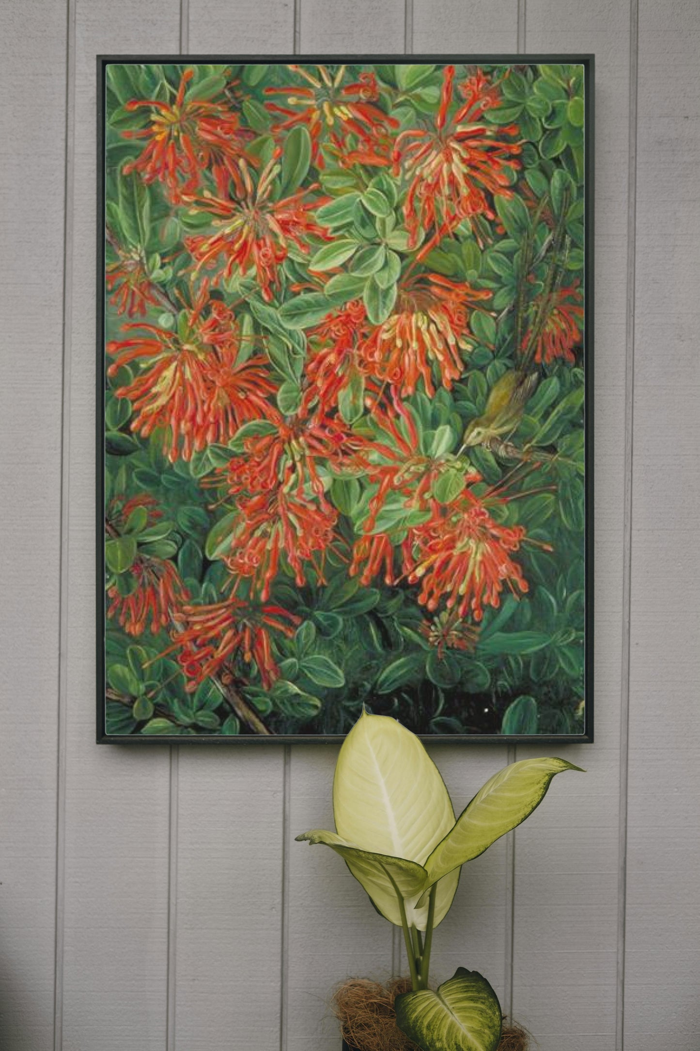 Burning Bush and Emu Wren of Chili by Marianne North Naturalism Art dated 1880