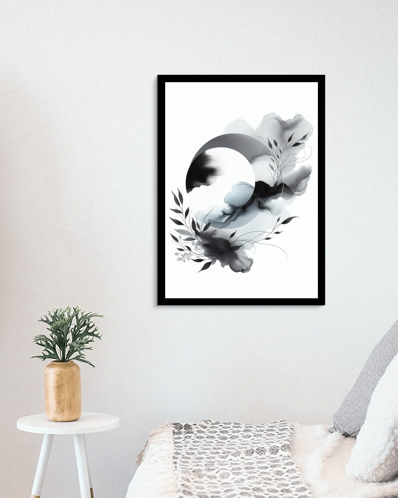 Achromatic Nirvanic Elegance: Modern Black and White Watercolor Art