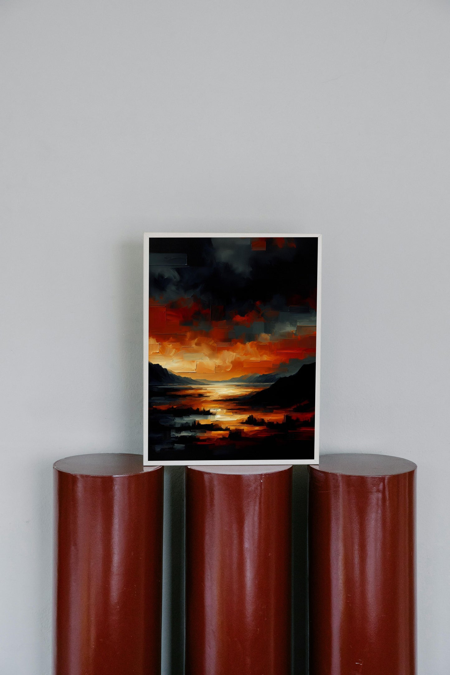 Aurantiaco Noctis Vastitas - Enigmatic Deep Orange Black Landscape Oilpainting Art