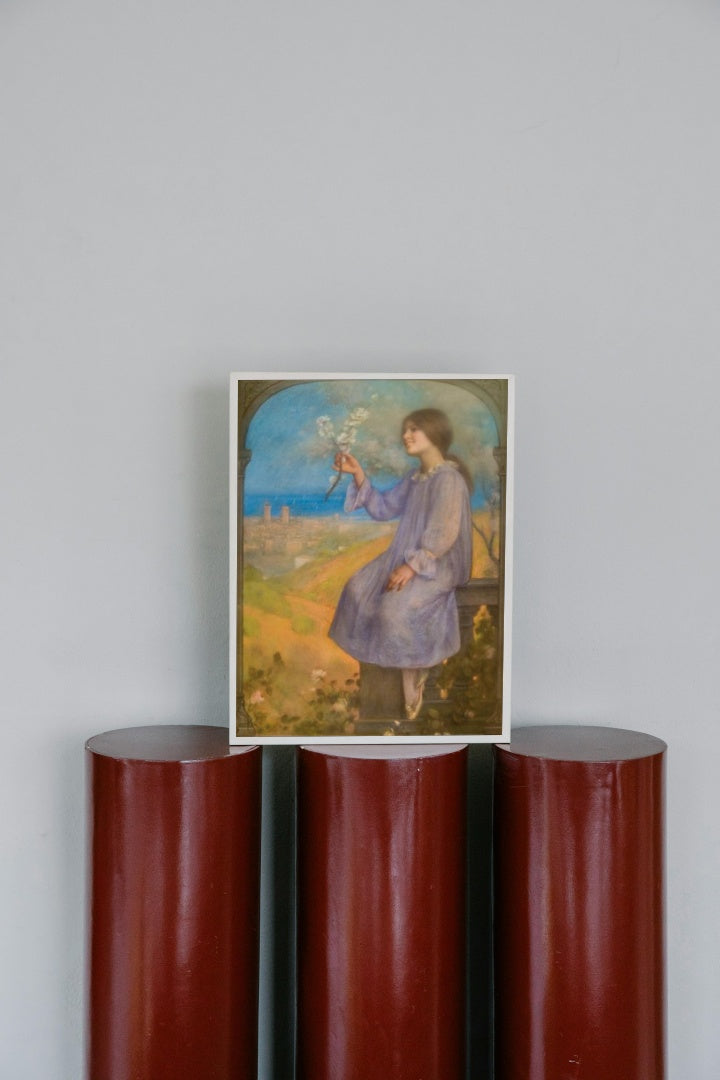 Girl Sitting With Landscape In The Background by Joan Brull Art Nouveau (Modern) Art