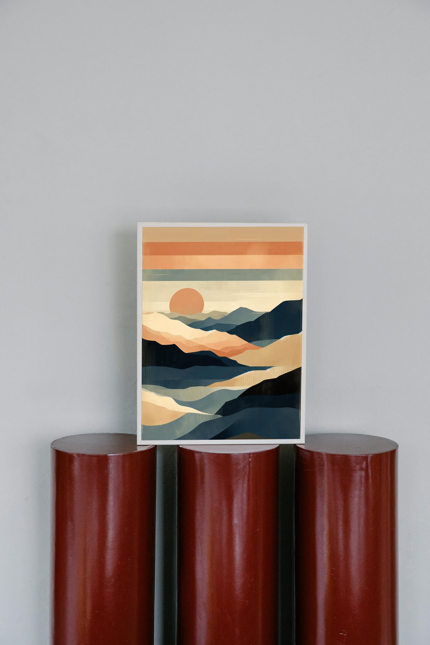 Seraphic Aranya Landscape Oilpainting: Modern Beige, Navy & Orange Hues