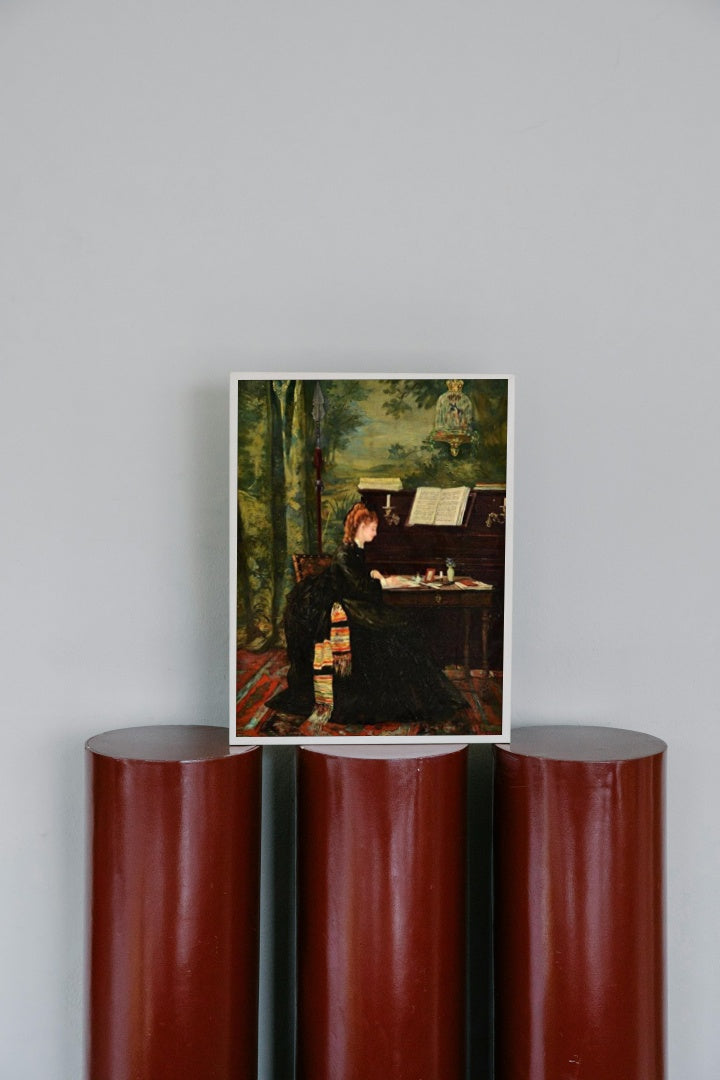 A Lady Seated at a Writing Desk by a Piano by Louise Abb&#233;ma dated 1872