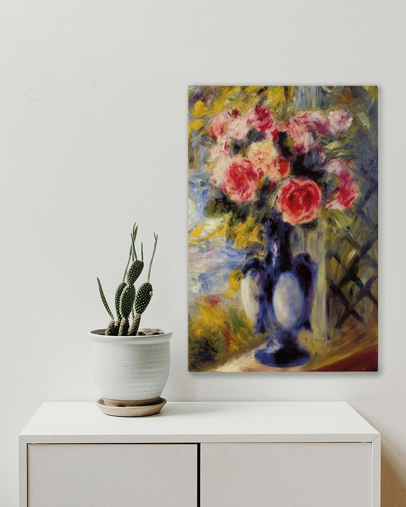 Bouquet of Roses in a Blue Vase by Pierre-Auguste Renoir Impressionism Art dated 1892