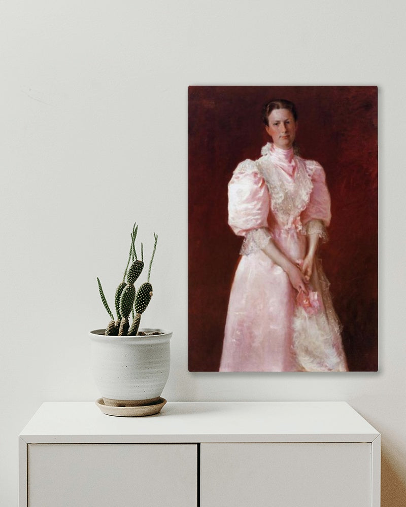 A Study in Pink (Portrait of Mrs. Robert P. McDougal) by William Merritt Chase Impressionism Art dated 1895