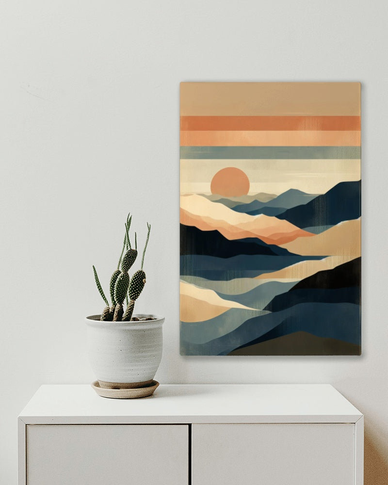 Seraphic Aranya Landscape Oilpainting: Modern Beige, Navy & Orange Hues