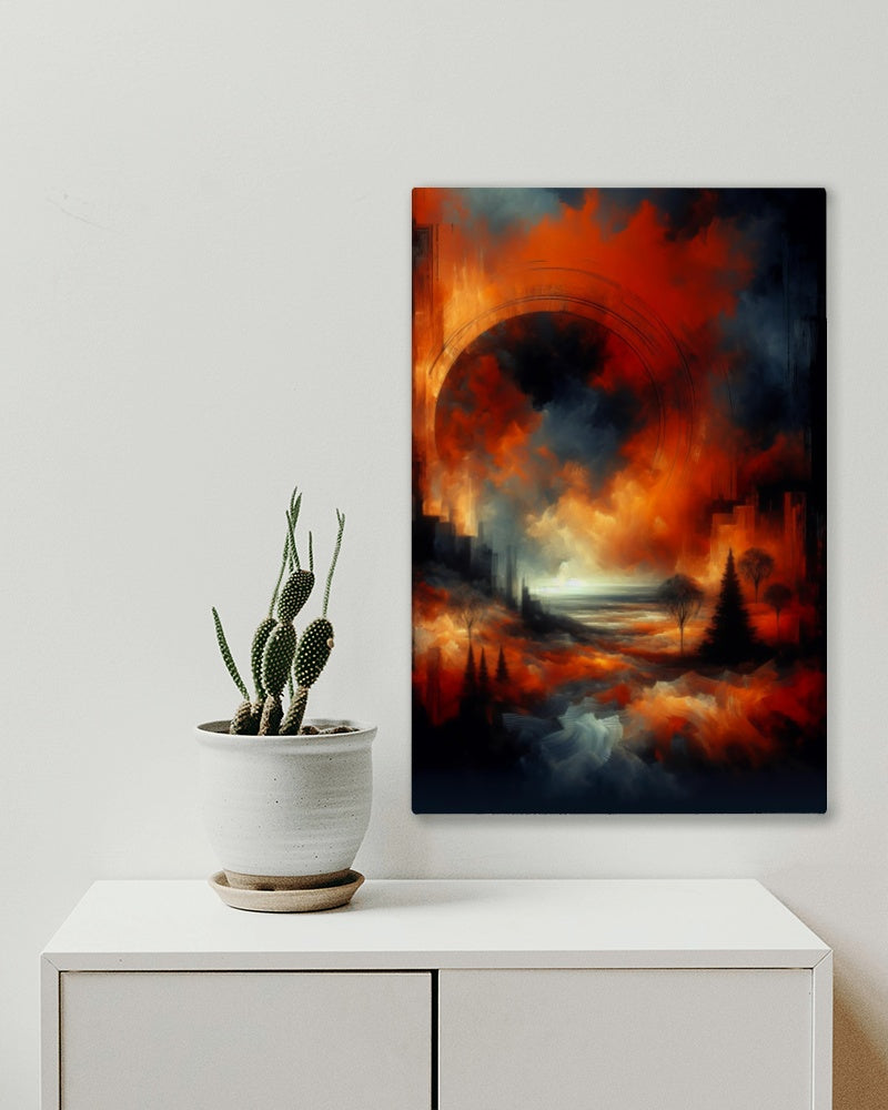 Aurantiaco Crepusculum: Enigmatic and Mystical Landscape Oil Painting