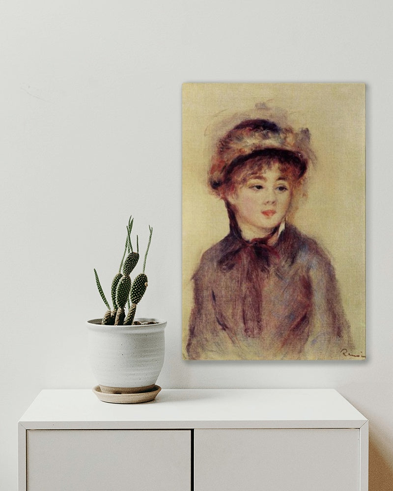 Bust of a Woman Wearing a Hat by Pierre-Auguste Renoir Impressionism Art dated 1881