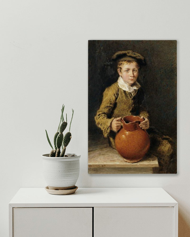 A boy seated on a bench with a pitcher by William Henry Hunt Naturalism Art dated 1839