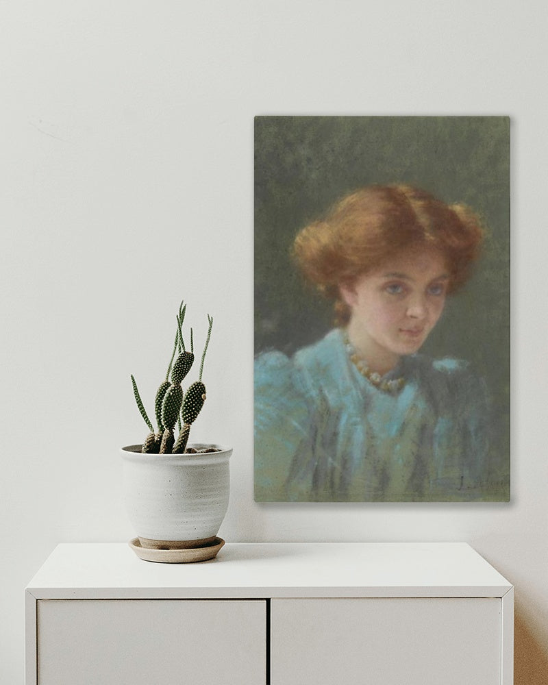 Blue and Gold: Portrait of Dorothy Sutherland by Jane Sutherland Impressionism Art dated 1908