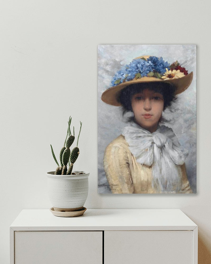 Woman in White Dress and Straw Hat by Charles Sprague Pearce Impressionism Art dated 1880