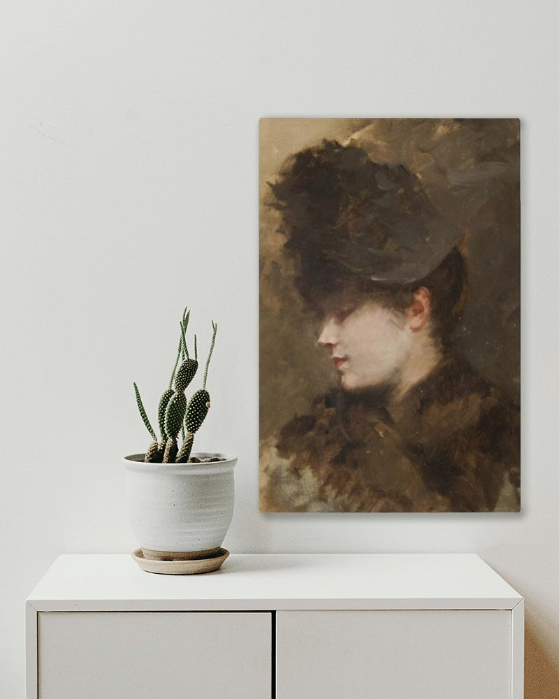 Female head in profile with a small hat by Giuseppe De Nittis Impressionism Art dated 1883