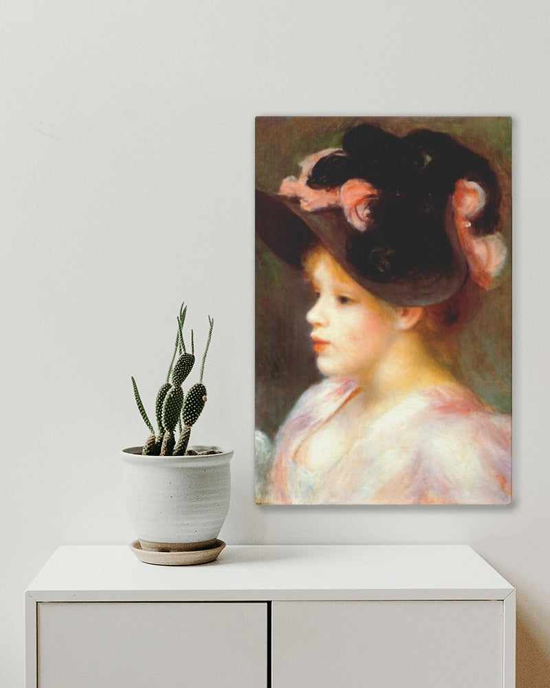 Girl with a pink and black hat by Pierre-Auguste Renoir Impressionism Art dated 1890