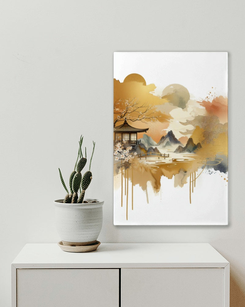 Aureate Nalin Radiance: Modern Japanese Watercolor Art