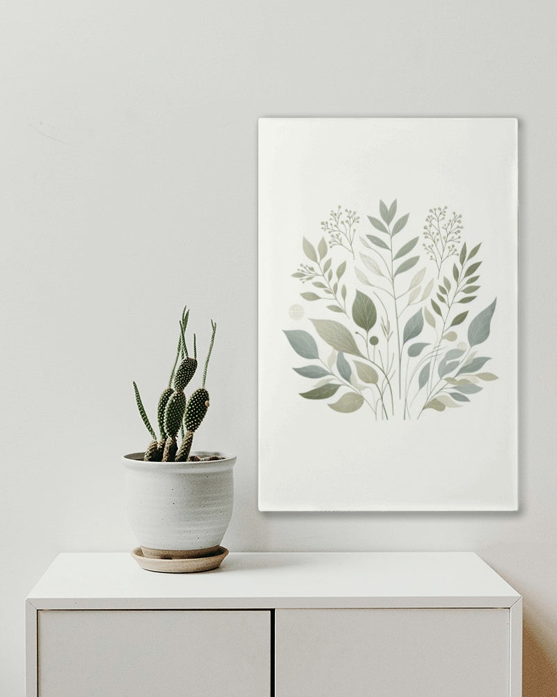 Verdant Aarunya Botanical Art: Modern Watercolor Sage and Off-White Organic Elements