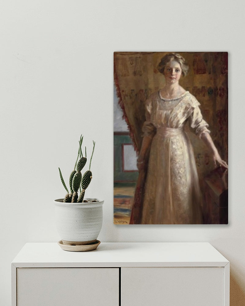 Miss Vibeke Kr&#248;yer, full figure standing by Peder Severin Kroyer Realism Art dated 1909