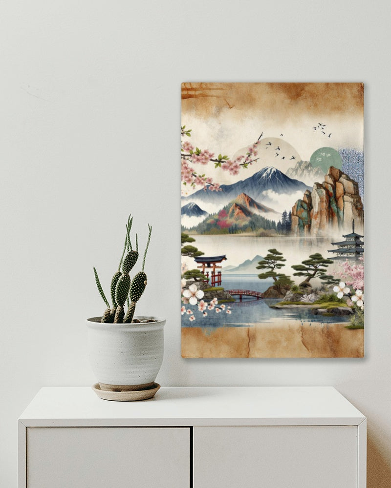 Seraphic Ananda Watercolor: Modern Japanese Art with Natural Sandstone Texture