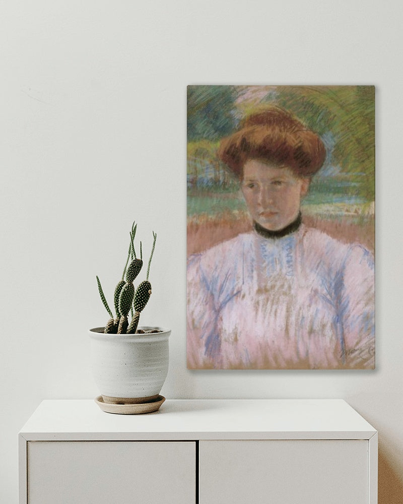 Young Woman with Auburn Hair in a Pink Blouse by Mary Cassatt Impressionism Art dated 1895