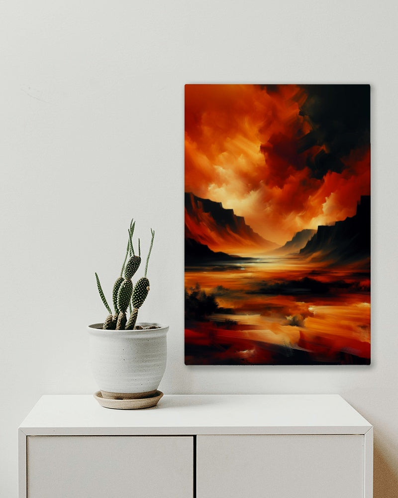 Aurantiaco Nigrum Vastitas - Captivating Orange and Black Landscape Oil Painting