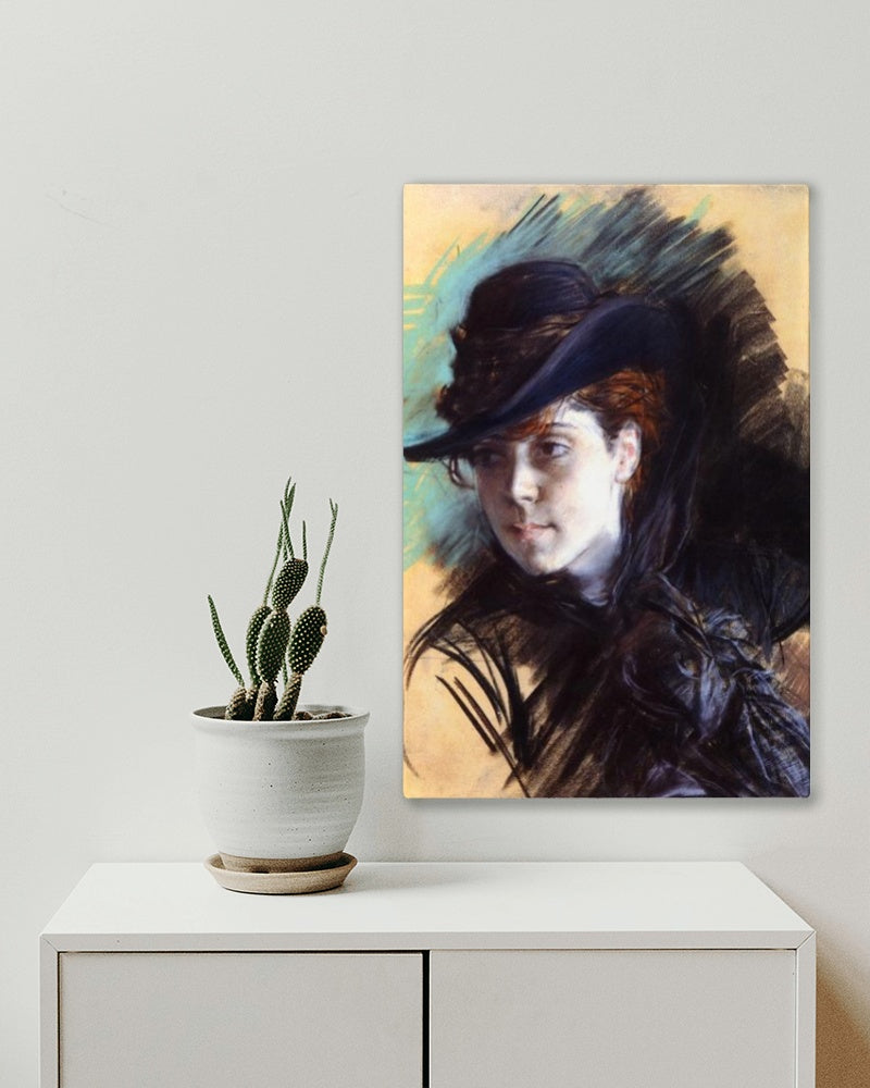 Girl In A Black Hat by Giovanni Boldini Realism Art dated 1890