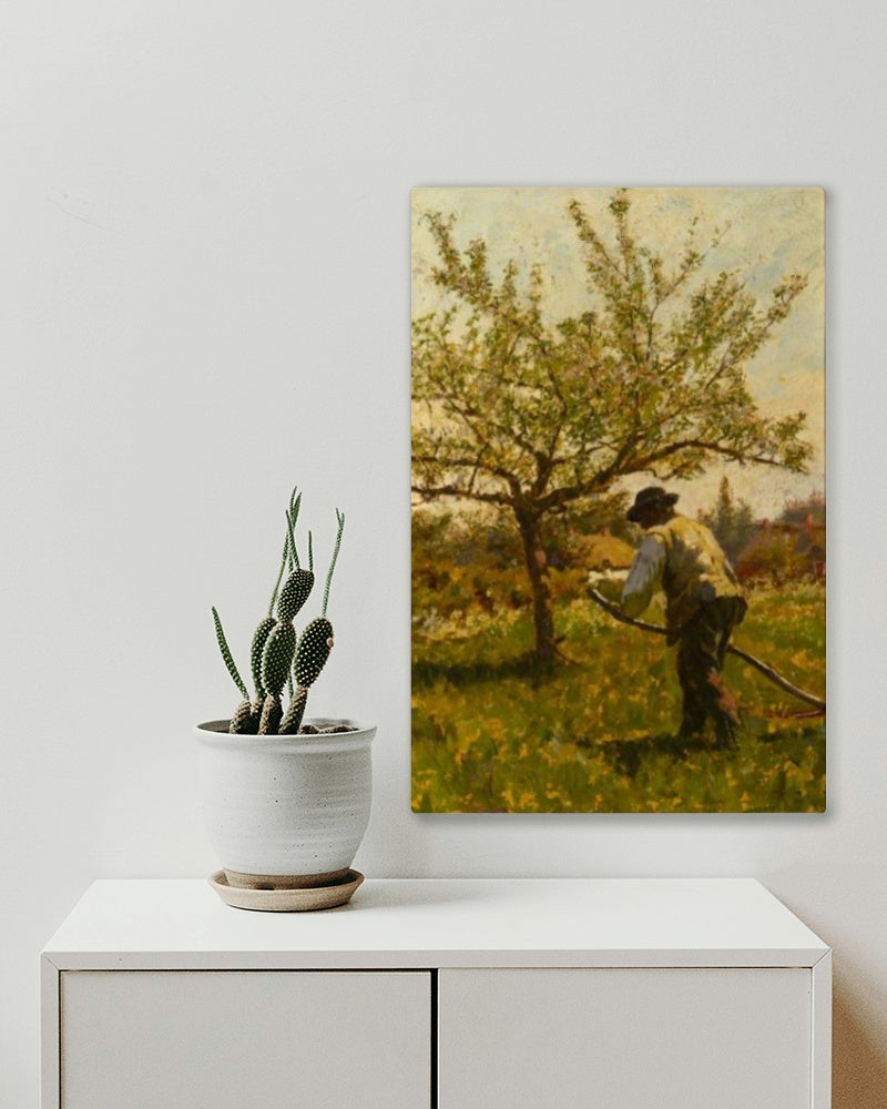 A Man Scything in an Orchard by James Charles Impressionism Art