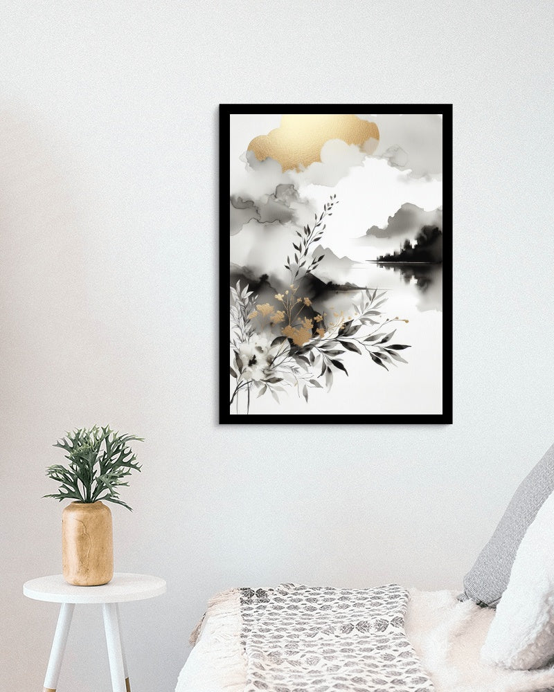 Aureum Nigrumque Elegans - Golden Black and White Opulent Artwork