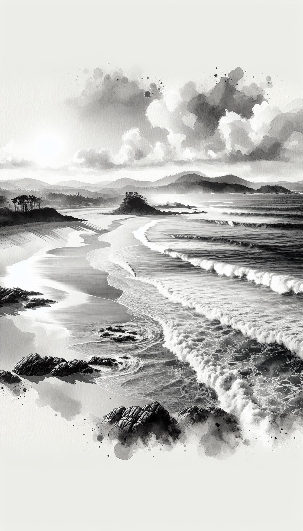 Monochroma Nirantara: Serene Achromatic Seascape